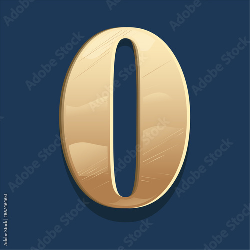 A shiny golden number 0 design on a dark blue plaque, vector illustration, perfect for creative projects and design elements