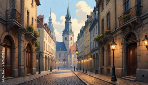Fototapeta Naklejka Na Ścianę i Meble -  -A-quaint-European-city-street-wi