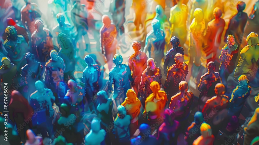 Pulse of diversity: abstract illustration of a colorful, crowded mob of people representing unity and multicultural society
Pulse of diversity: abstract illustration of a colorful, crowded mob of people representing unity and multicultural society