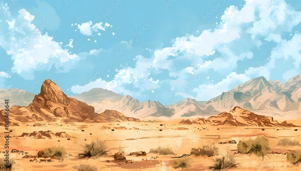 An abstract drawn illustration of a vast desert landscape An abstract drawn illustration of a vast desert landscape