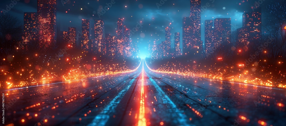 Cityscape Road with Glowing Lights Cityscape Road with Glowing Lights