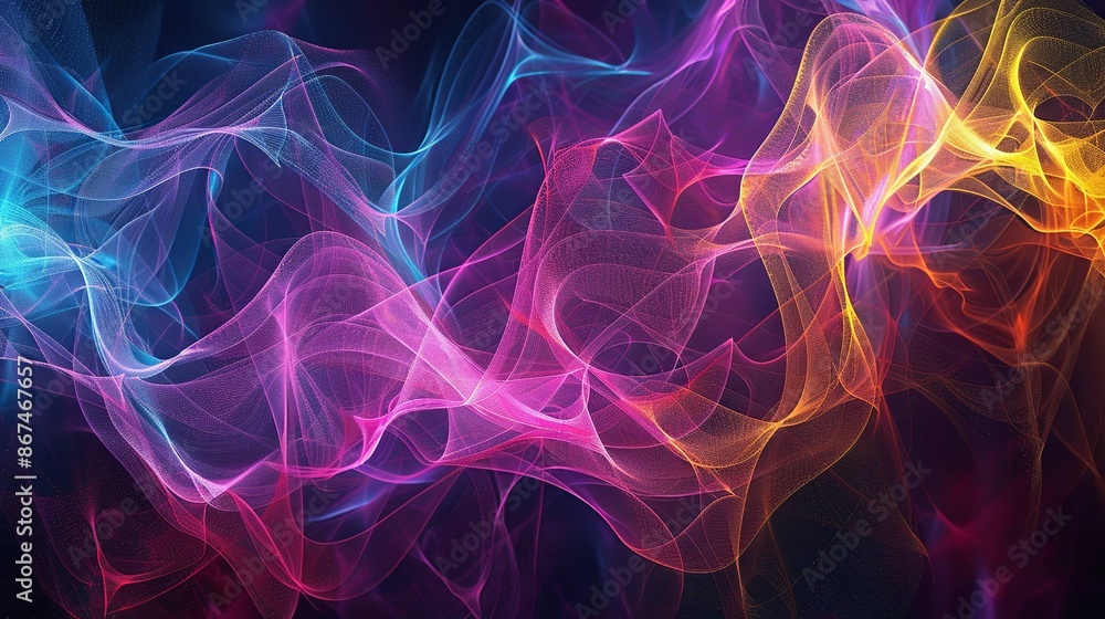 A colorful, swirling line smoke of light with a purple and orange on black A colorful, swirling line smoke of light with a purple and orange on black