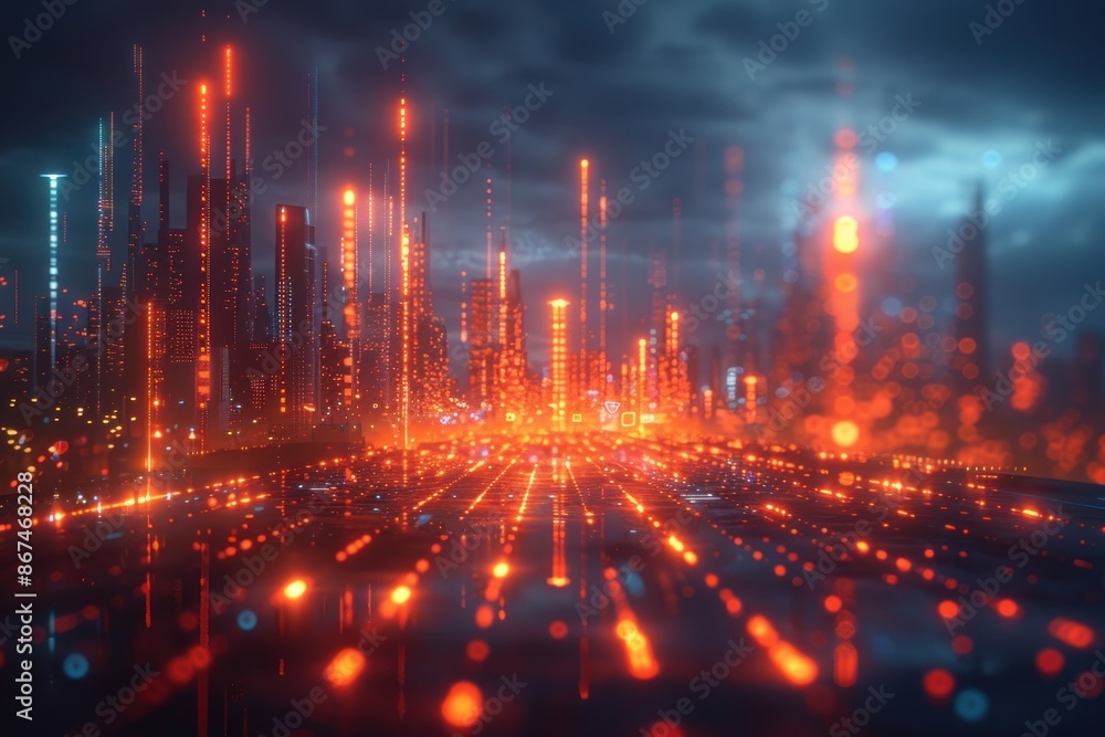 Obraz premium Futuristic Cityscape with Glowing Lights