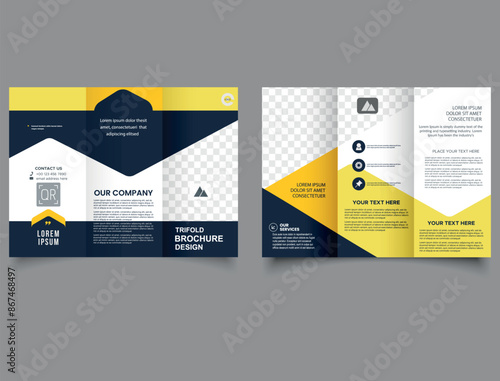 Real estate trifold brochure template design. Construction trifold brochure template or company profile. Vector illustration