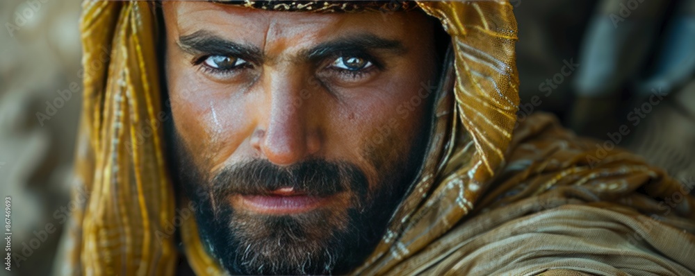 Arab man in traditional clothing among troops to war portrait. Arab man in traditional clothing among troops to war portrait.