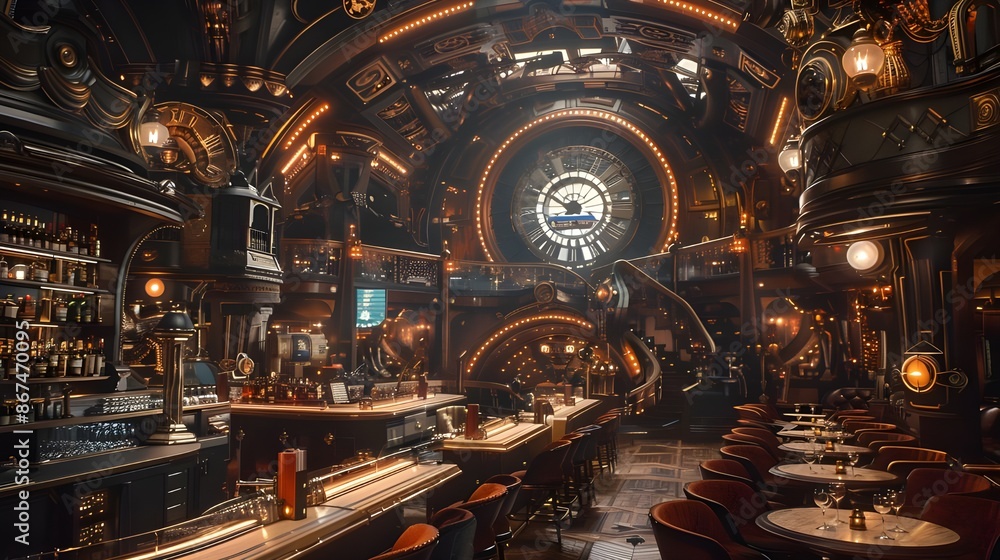 Obraz premium inside a luxurious steampunk bar lounge