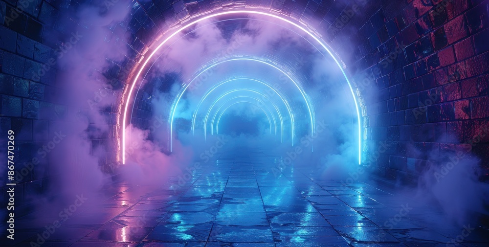 Neon Tunnel with Smoke and Tiles Neon Tunnel with Smoke and Tiles