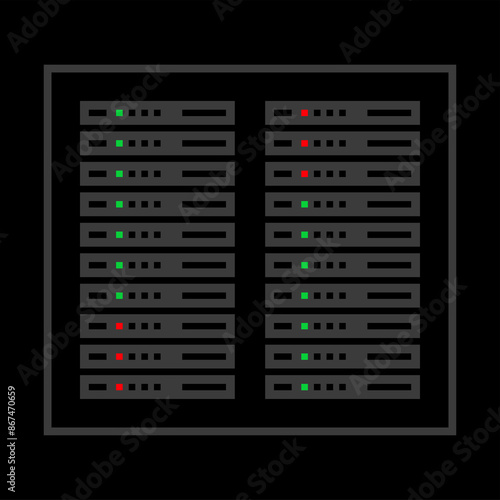 Server icon. Data center, information or data storage symbol. Attribute of technology or internet.