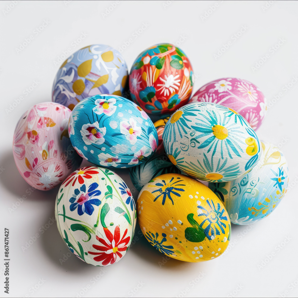 Easter eggs painted in different colors on white Easter eggs painted in different colors on white