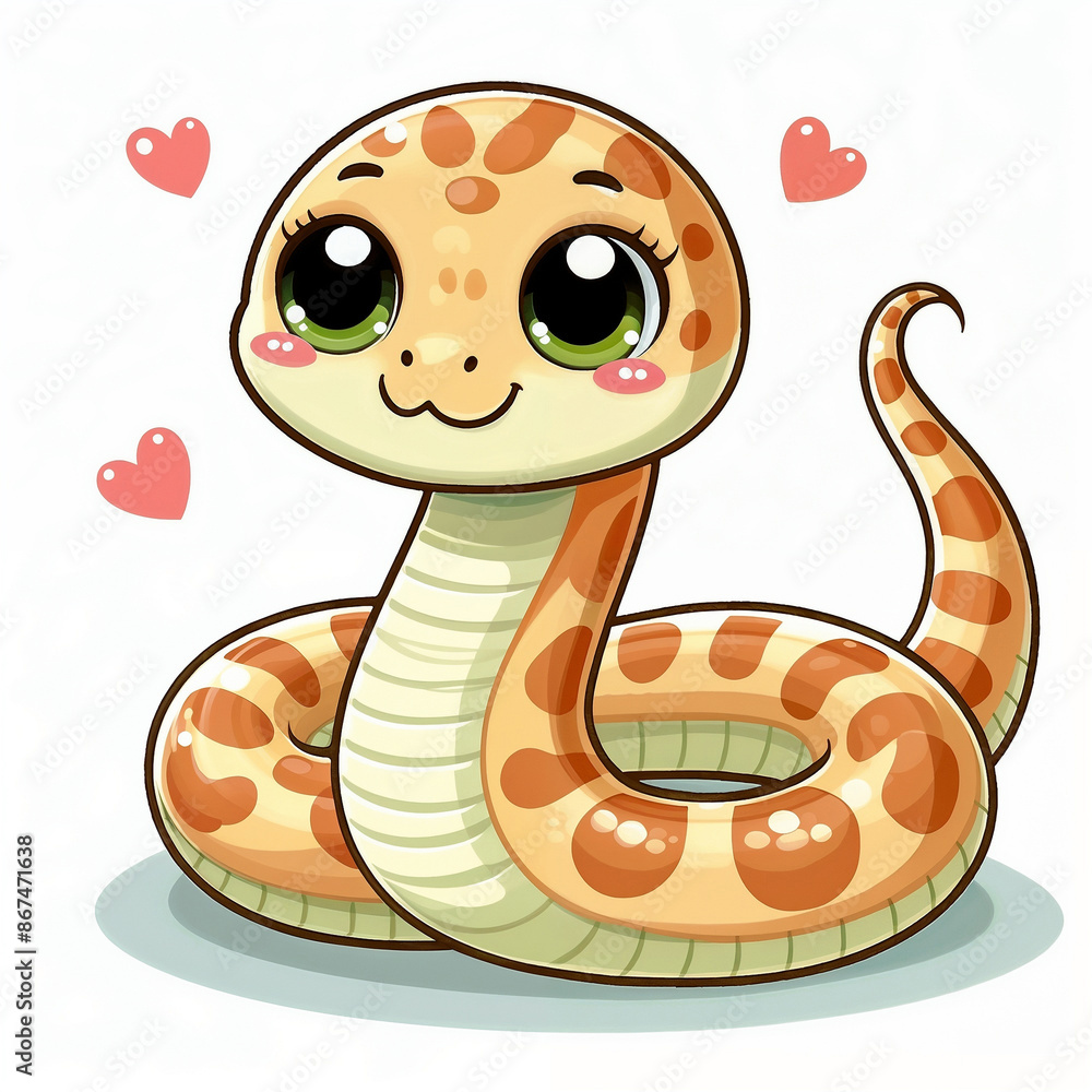 Fototapeta premium Snake in santa hat on white background.AI