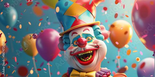 Wallpaper Mural Happy Clown with Colorful Balloons and Confetti for a Joyful and Lively April Fool's Day Celebration Torontodigital.ca