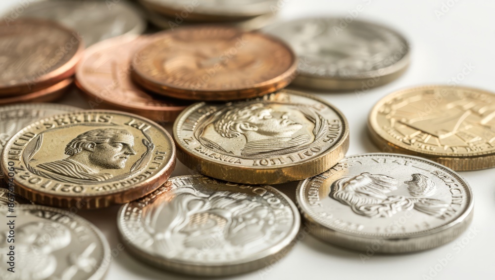 Coin Collection: Variety of Currency Notes and Coins Coin Collection: Variety of Currency Notes and Coins