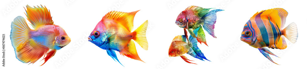 Fototapeta premium Colorful exotic fish in vibrant hues aquatic illustration transparent background