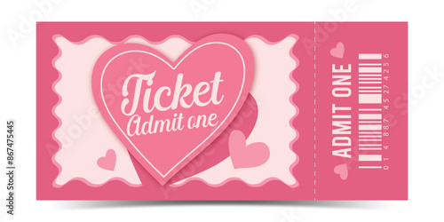 Admit One Valentine Vintage ticket isolated Retro