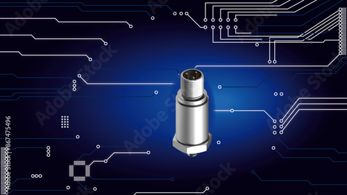 Industrial Accelerometer on a blue printed circuit board background
