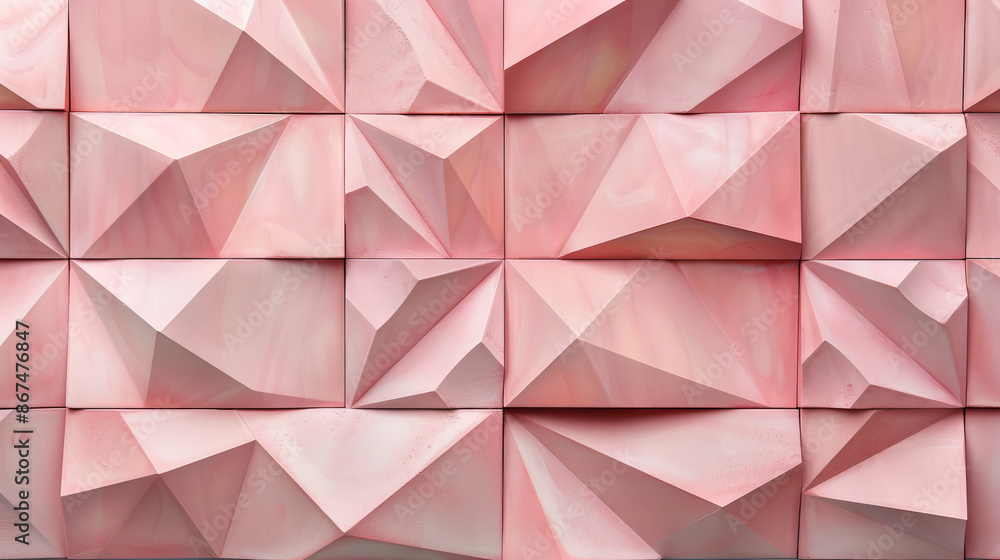Soft pink geometric pattern on a wall made of coral-shaped ceramic blocks. The design is dynamic and eye-catching. Soft pink geometric pattern on a wall made of coral-shaped ceramic blocks. The design is dynamic and eye-catching.