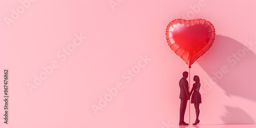 Wallpaper Mural Romantic Valentine's Day Couple Holding Red Heart Balloon Against a Soft Pink Background, Celebrating Love Torontodigital.ca