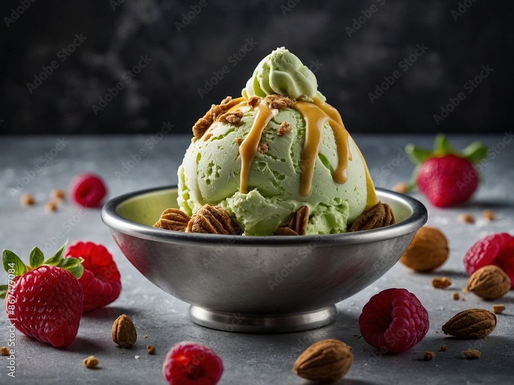 Gelato ice cream flavours scoops in cup, cinematic food dessert photography Gelato ice cream flavours scoops in cup, cinematic food dessert photography