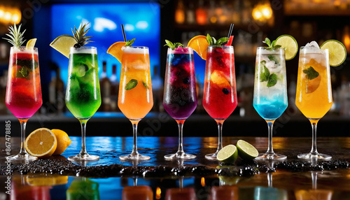 Dive into a spectrum of taste with our best-selling cocktails! Vibrant hues, bold flavors, and a perfect blend await you at the bar. Cheers to indulgence!