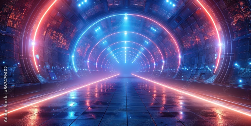 Obraz premium Futuristic Tunnel with Neon Lights