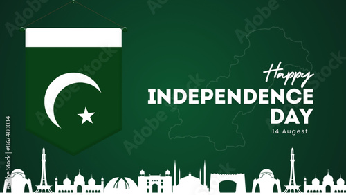happy independence day Pakistan. pakistan wavy flag on background with landmark Vector Illustration.