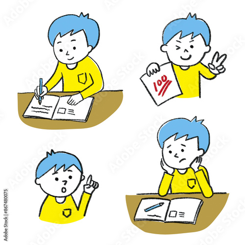 勉強する子供セット