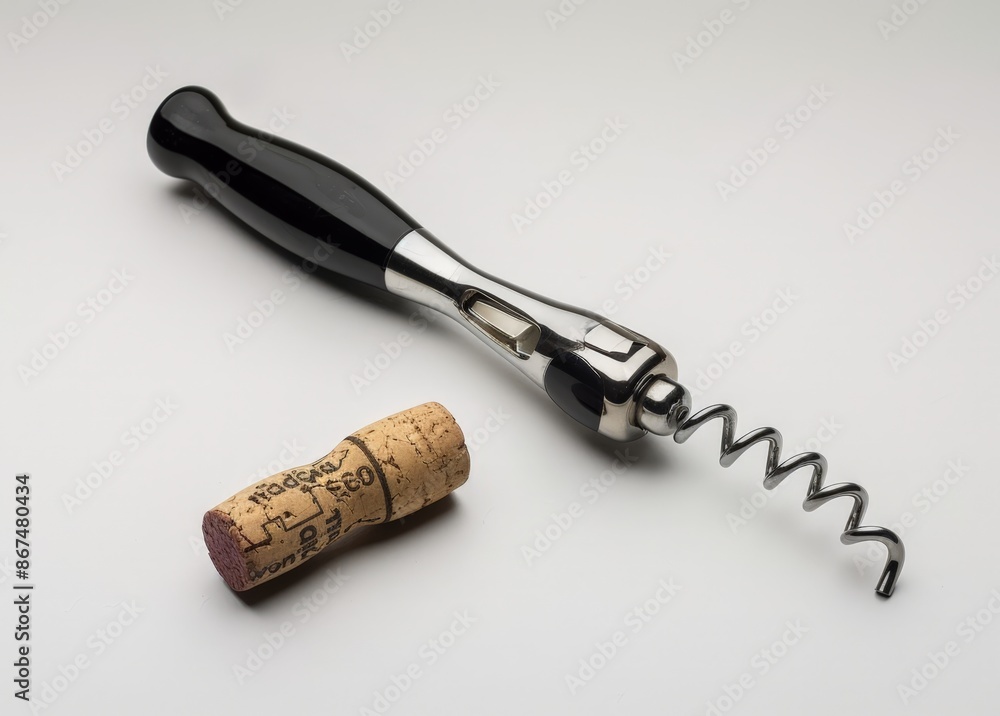 Corkscrew and Wine Cork on a White Background Corkscrew and Wine Cork on a White Background