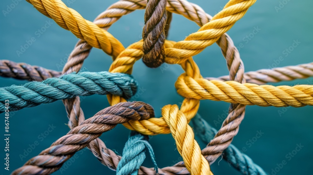 Connected diversity: network concept of circle-shaped ropes creating horizontal composition for business or social media
Connected diversity: network concept of circle-shaped ropes creating horizontal composition for business or social media