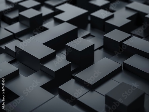 This 3D render of abstract geometric blocks provides a sleek monochrome background or wallpaper