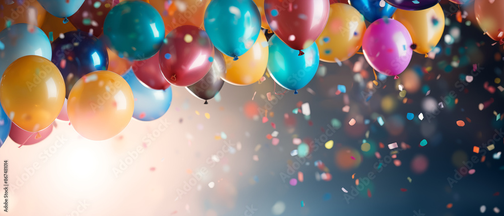 Nighttime Celebration with Balloons and Confetti Nighttime Celebration with Balloons and Confetti