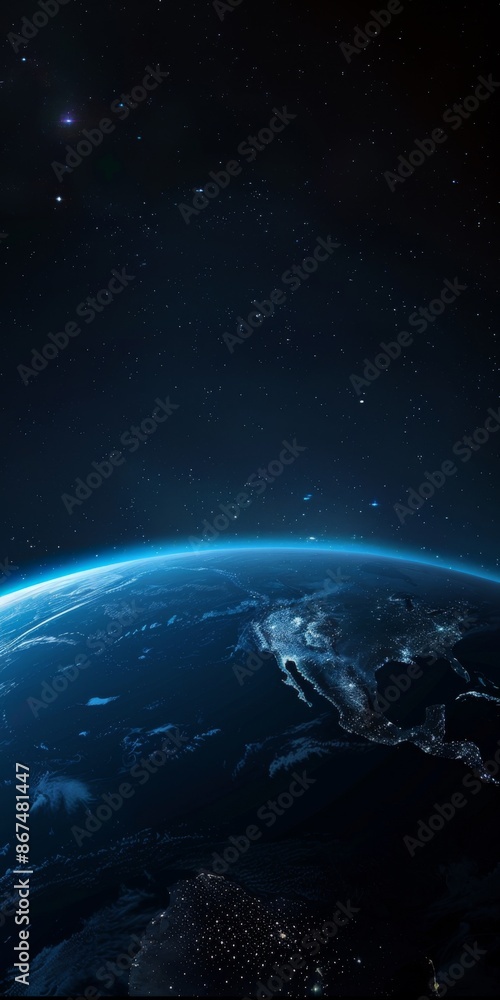 Obraz premium dark poster with space and blue planet. Creative design for wallpaper. background, poster.