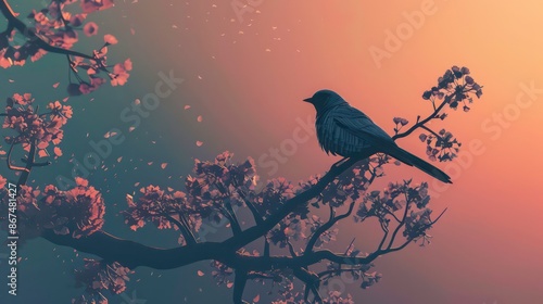 A tea bird is sitting on a tree image. Generative AI photo