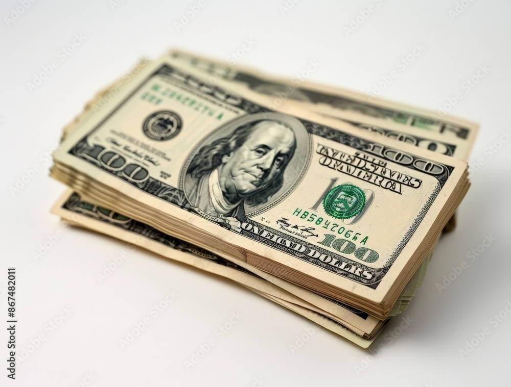  Crisp US Dollar Bills Stack on Table