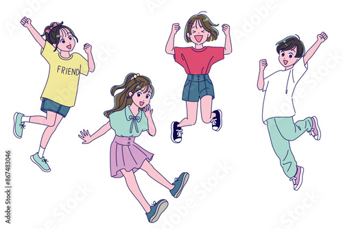 元気にジャンプする小学生女子