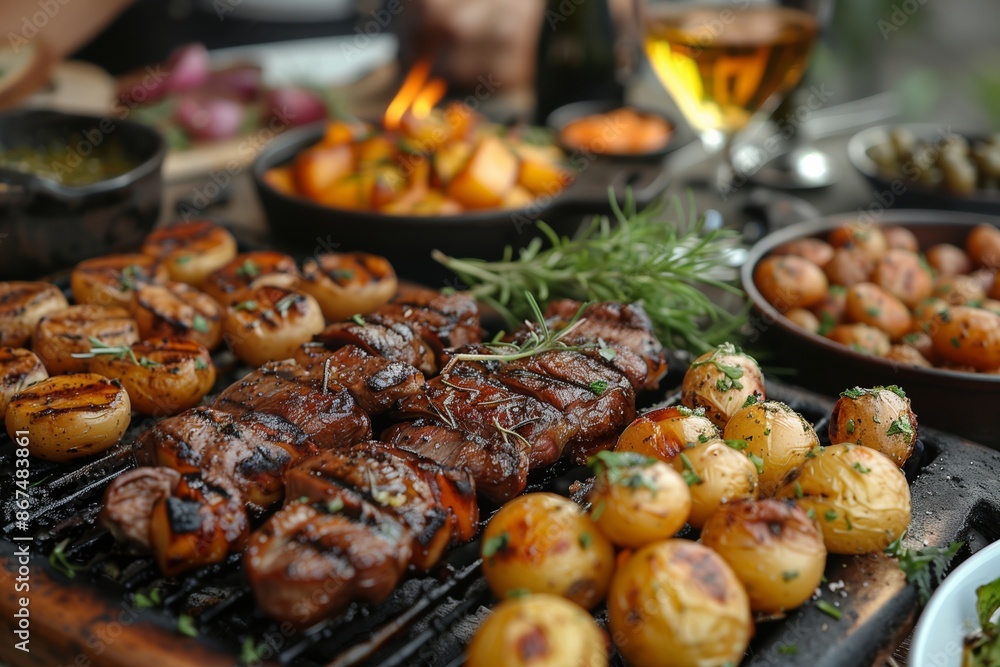 Grilled Meat and Roasted Potatoes Dinner Spread Grilled Meat and Roasted Potatoes Dinner Spread