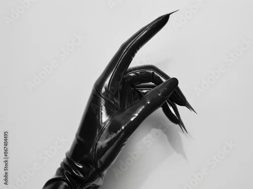 Obraz  Fashion Glove Photography: Black Latex Gloves and Fingernails