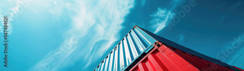 Forklift truck handling cargo shipping container box in logistic shipping yard