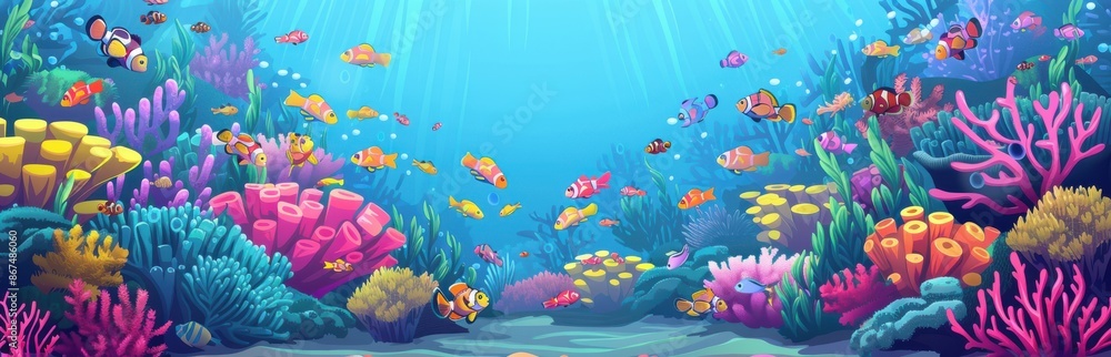Obraz premium Vibrant Coral Reef with Colorful Fish. A Beautiful Underwater Scene