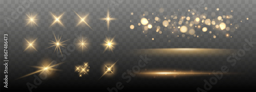 Set of Shine glowing stars. Vector Golden Sparks isolated.