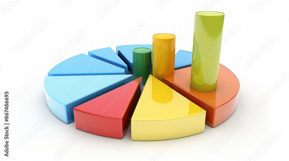 Pie and bar charts in 3D, isolated on white. Perfect for presentations. Pie and bar charts in 3D, isolated on white. Perfect for presentations.