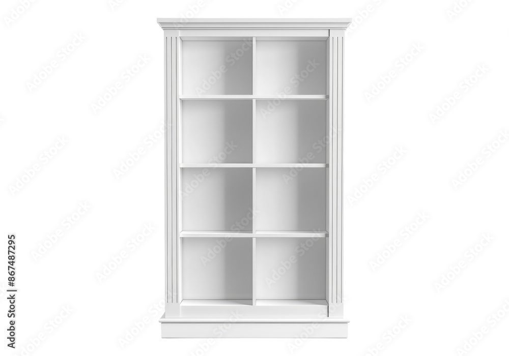White bookcase isolated, transparent background, PNG, cutout. White bookcase isolated, transparent background, PNG, cutout.