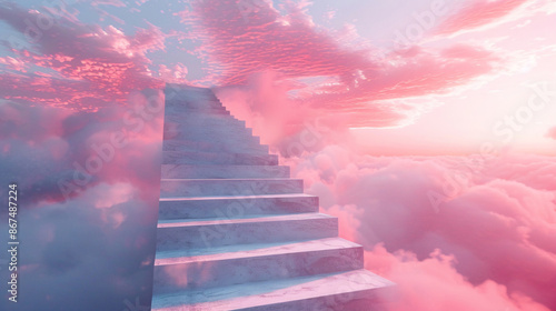 Abstract concept of career growth depicted by a stepladder ascending through fluffy clouds