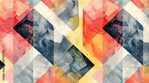 Vibrant abstract geometric watercolor pattern in red, blue, yellow colors suited for a modern background or wallpaper