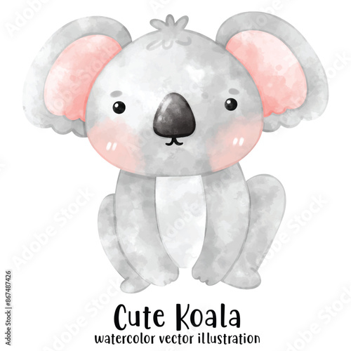 cute Koala bear in watercolor style. Vector illustration. Baby Koala and tree.