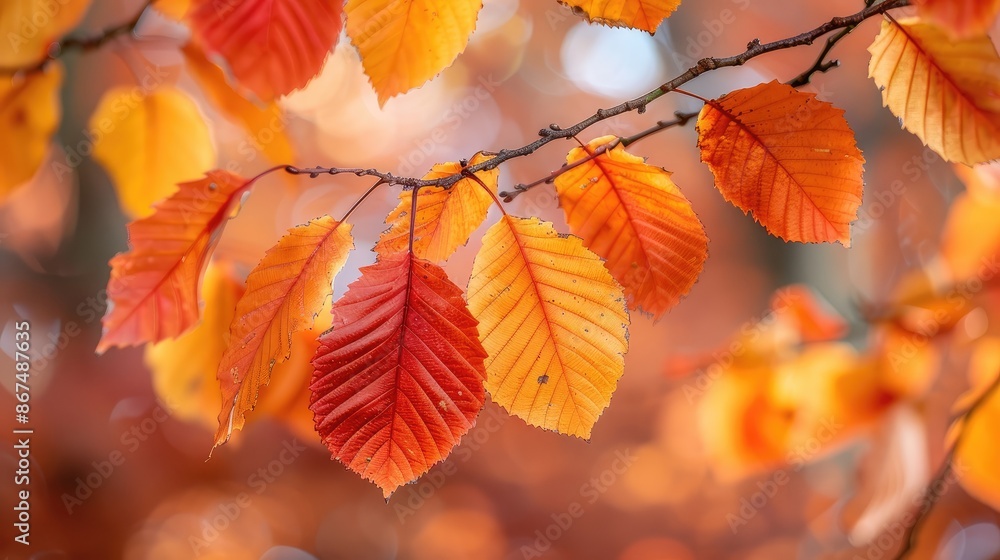 Autumn colorful bright leaves swinging in a tree in autumnal park Autumn colorful bright leaves swinging in a tree in autumnal park