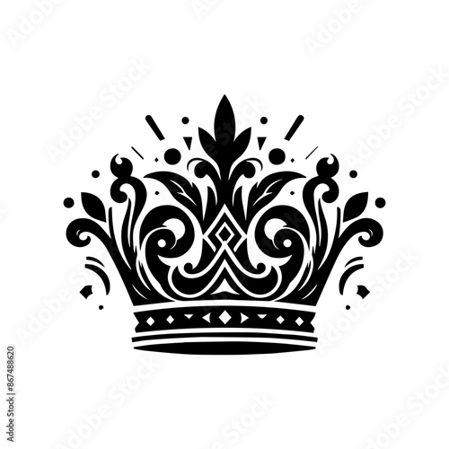 Royal crown black and white silhouette minimal and clean Vector 
