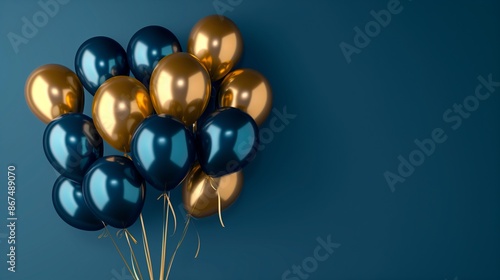 Wallpaper Mural Cluster of Shiny Blue and Gold Balloons Against a Blue Background Torontodigital.ca