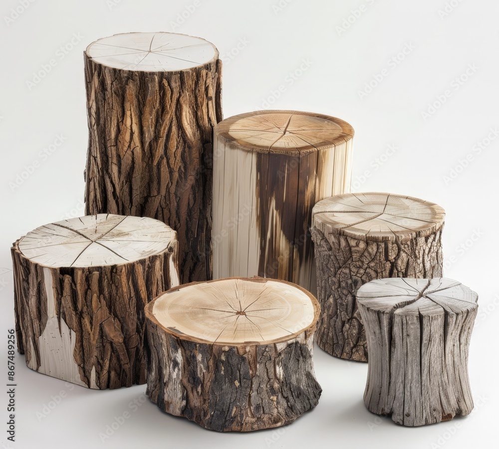 Obraz premium Rustic Stump Stools: Unique Decorative Pieces for Modern Homes