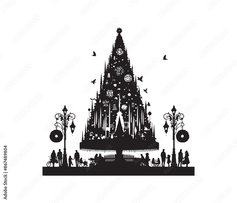 tree and christmas tree vector art graphic resources silhourtte vector style, white background tree and christmas tree vector art graphic resources silhourtte vector style, white background
