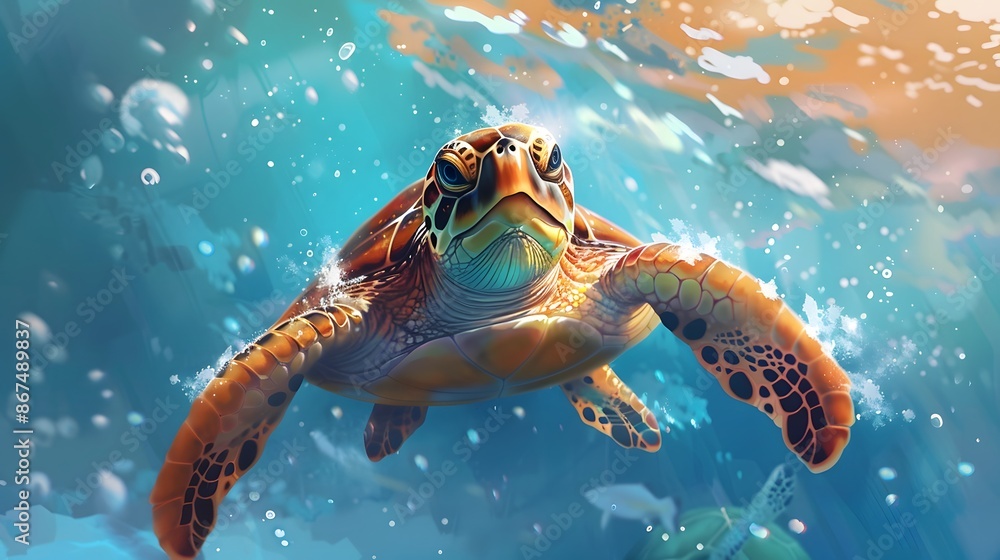 Obraz premium Cute sea turtle cartoon isolated on white background. 